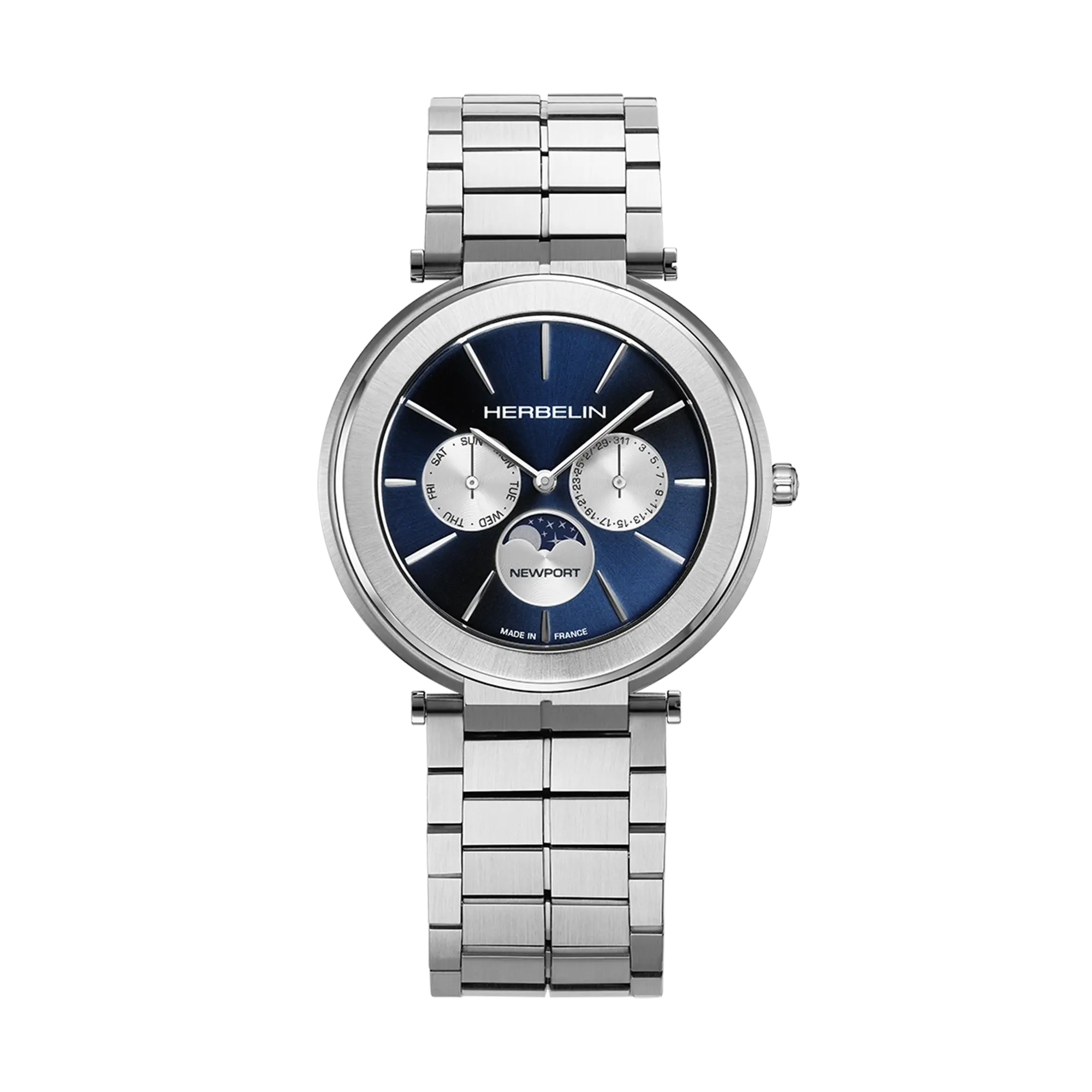herbelin-newport-slim-phase-de-lune-acier-montre-homme-ultra-fine image 1
