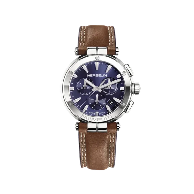 herbelin-newport-chronographe-homme-cadran-bleu-soleil-bo-tier-acier-bracelet-cu image 1