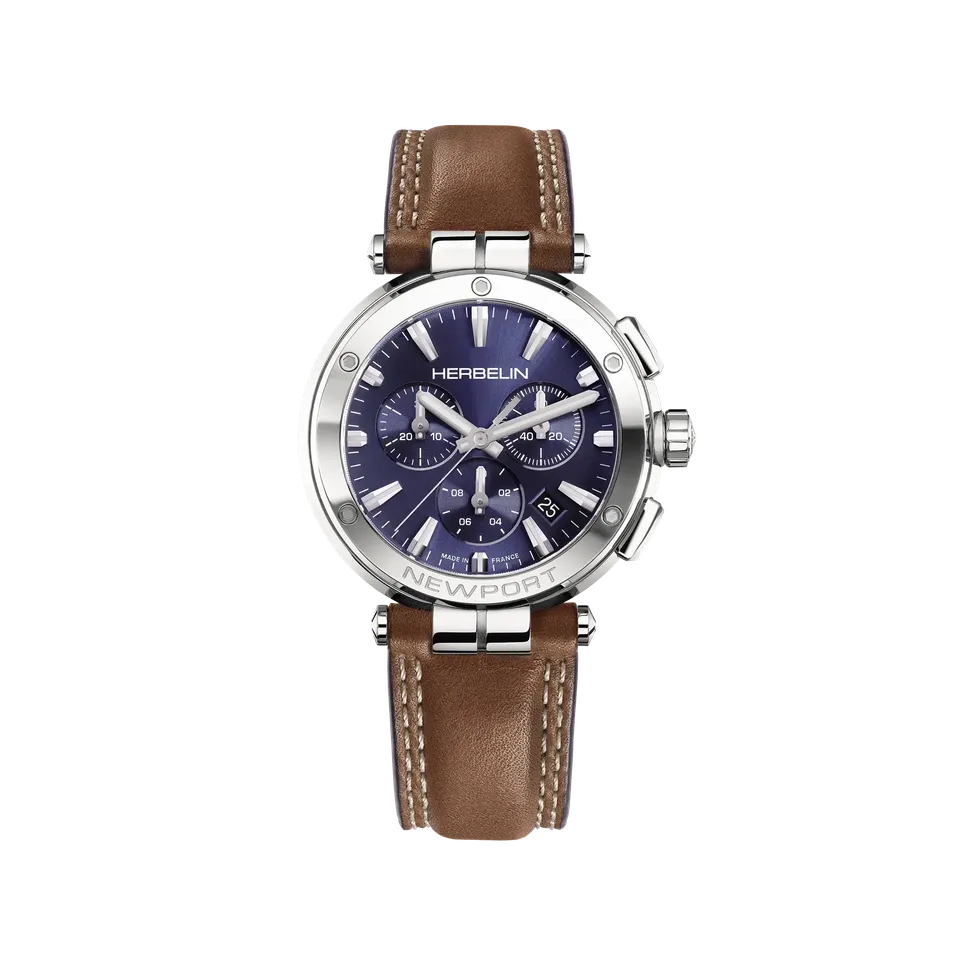 herbelin-newport-chronographe-homme-cadran-bleu-soleil-bo-tier-acier-bracelet-cu image 1