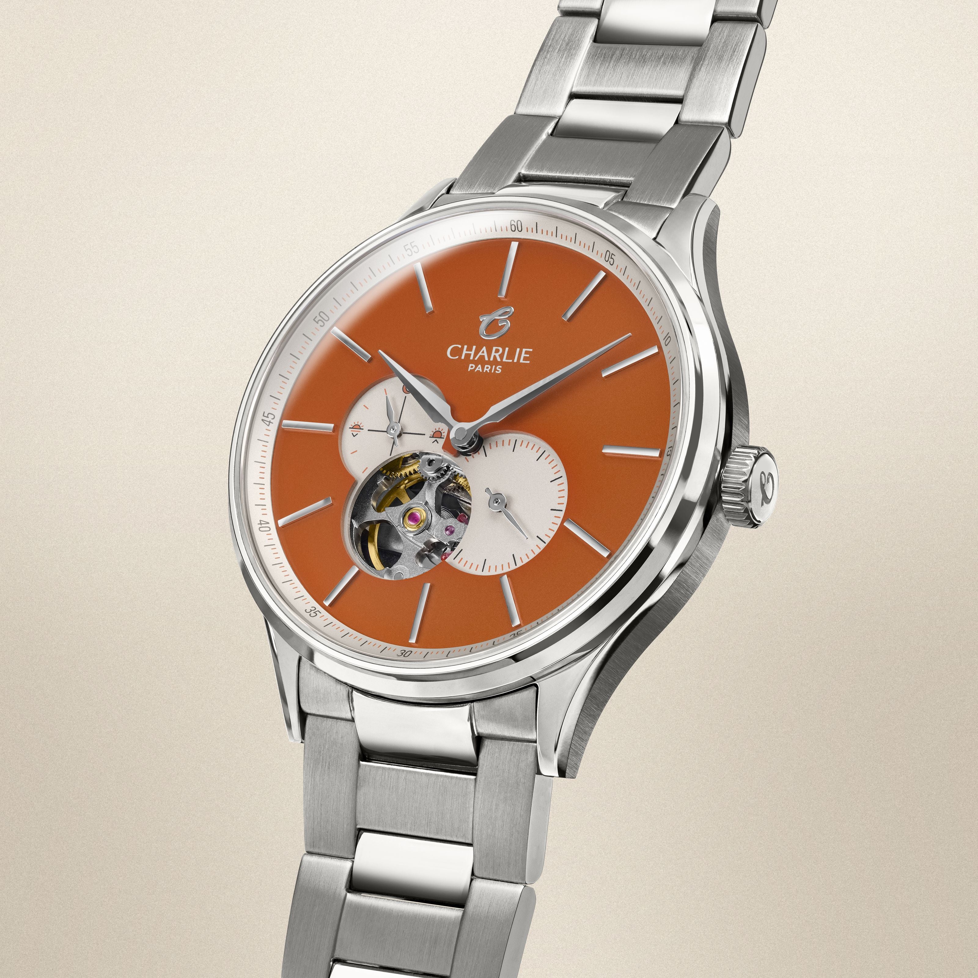 charlie-paris-initial-c-ur-ouvert-montre-automatique-homme-40mm-orange-sunset-di image 3