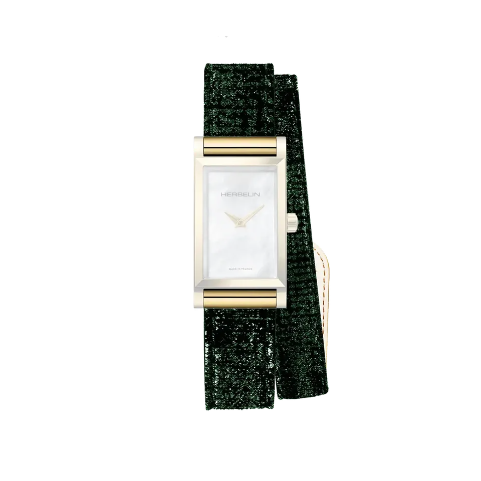 herbelin-antar-s-bracelet-double-tour-vert-brillant-cuir image 1