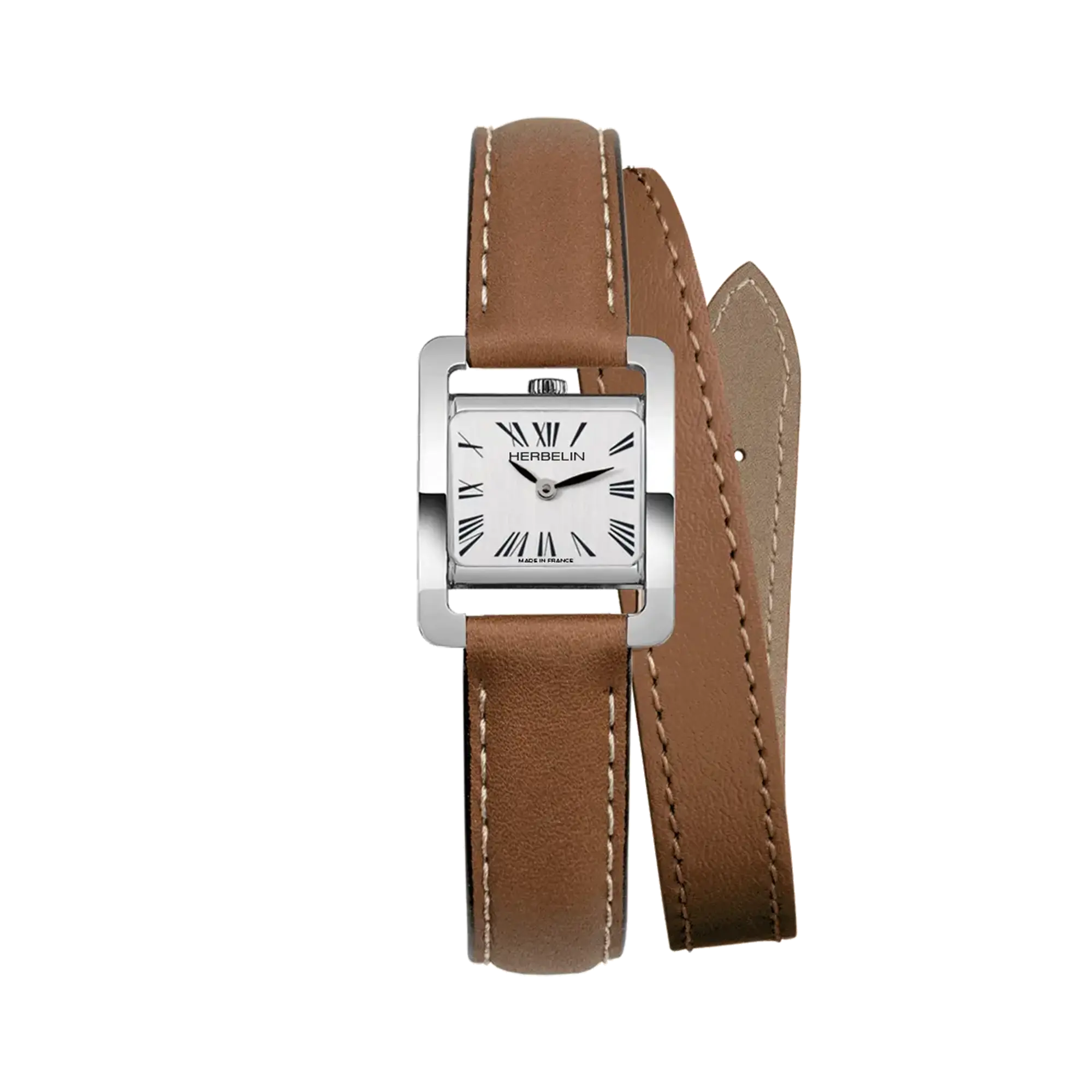 herbelin-ve-avenue-montre-femme-acier-cuir-brun-double-tour image 1