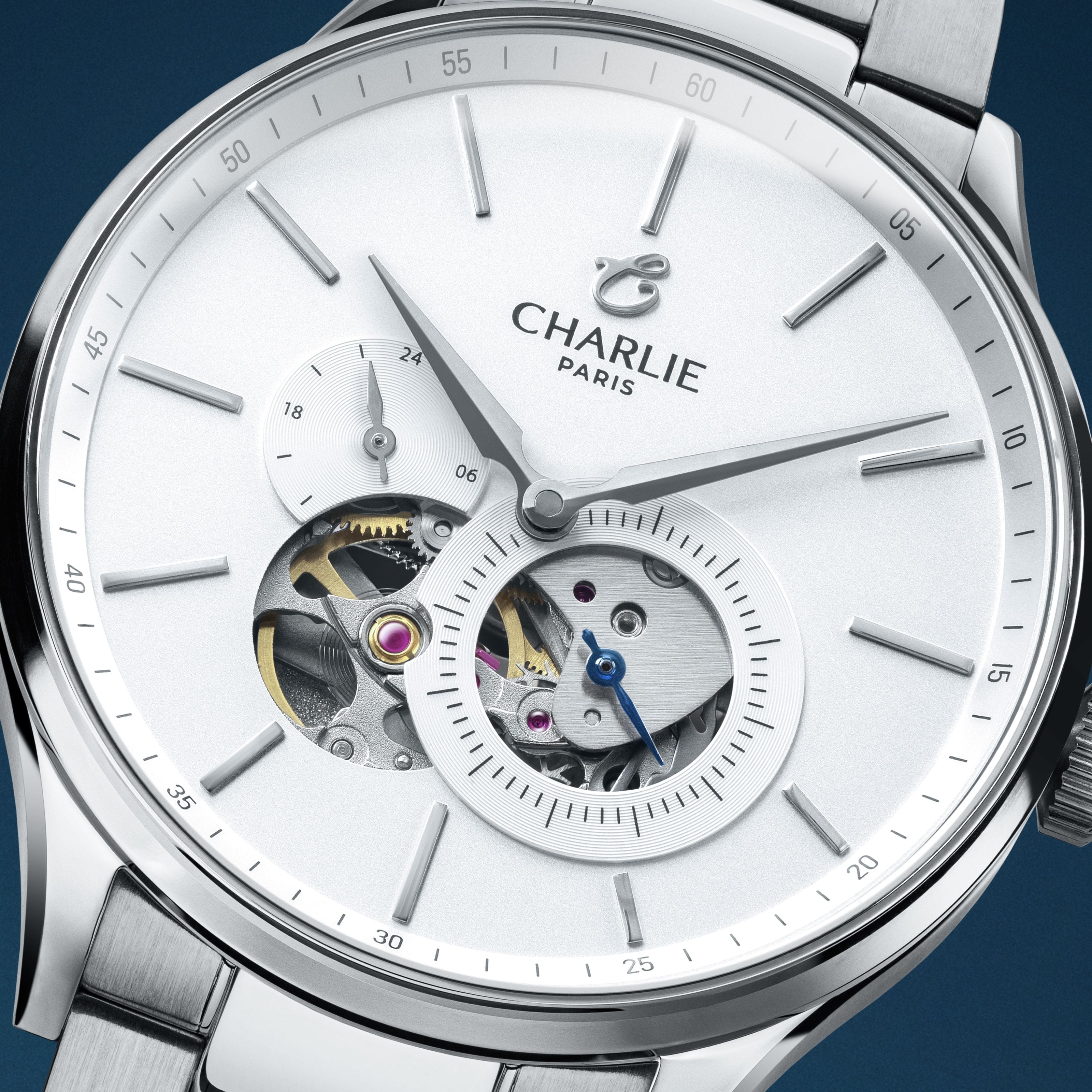 charlie-paris-initial-montre-automatique-c-ur-ouvert-blanc-40mm-acier image 6