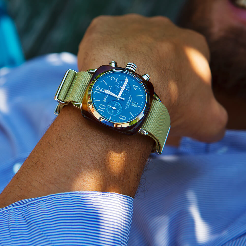 briston-clubmaster-classic-chrono-40-mm-noir-acier-ac-tate-kaki image 4