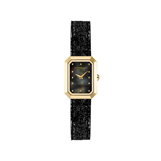 herbelin-octog-ne-quartz-montre-femme-nacre-noire-cuir image 1