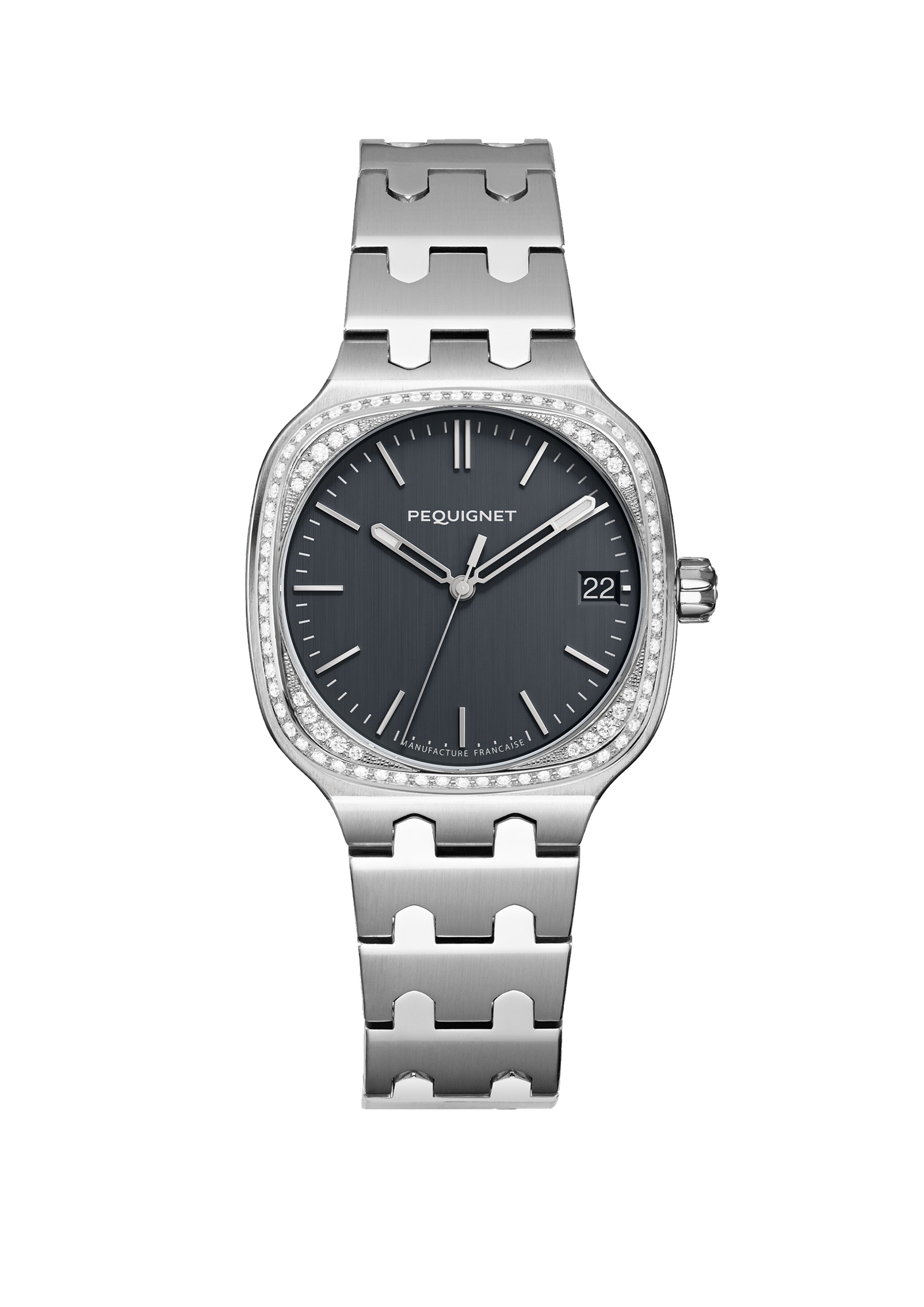 pequignet-concorde-sertie-diamants-montre-femme-sport-chic-acier-cadran-anthraci image 1