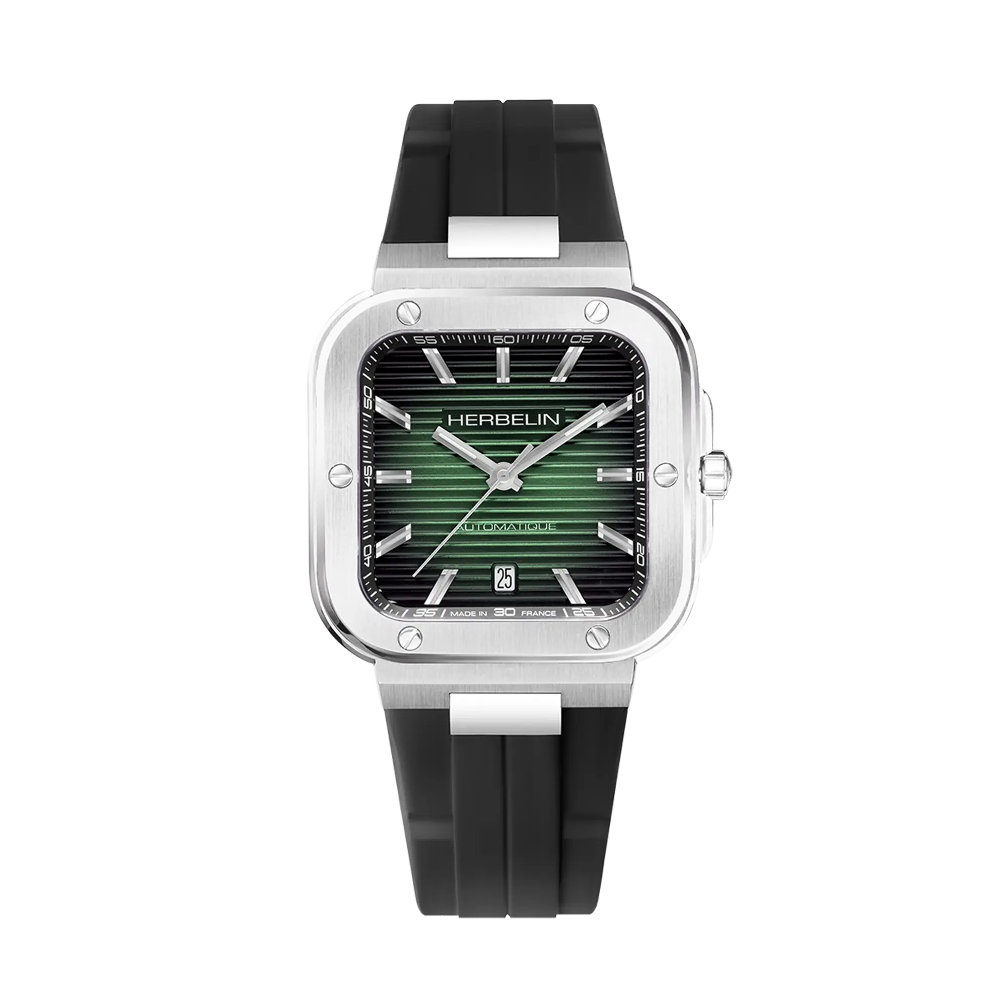 herbelin-cap-camarat-square-automatique-vert-montre-homme-acier-bracelet-caoutch image 1
