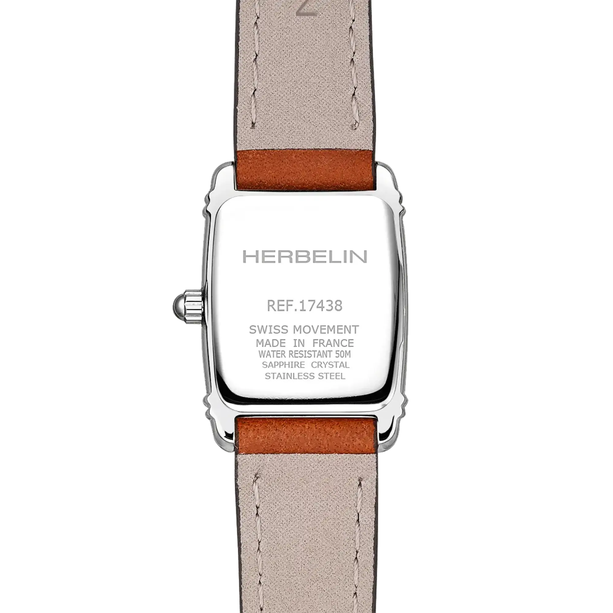 herbelin-art-d-co-tonneau-quartz-montre-femme-acier-cuir-camel image 4