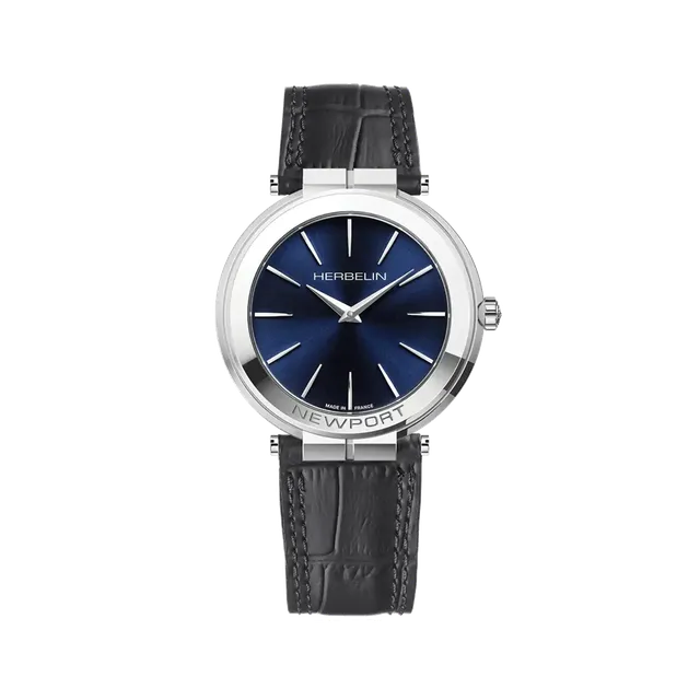 herbelin-newport-slim-homme-40-mm-acier-cuir-noir-quartz-cadran-bleu image 1