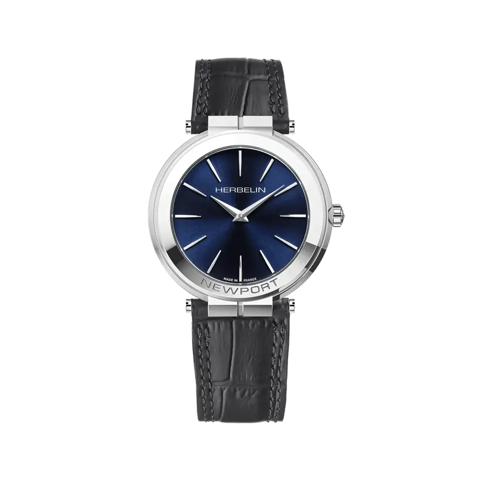 herbelin-newport-slim-homme-40-mm-acier-cuir-noir-quartz-cadran-bleu image 1