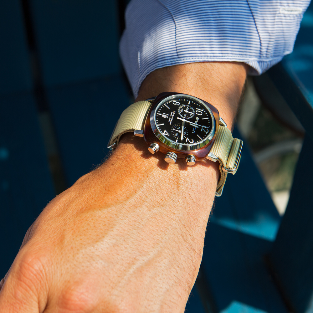 briston-clubmaster-classic-chrono-40-mm-noir-acier-ac-tate-kaki image 2