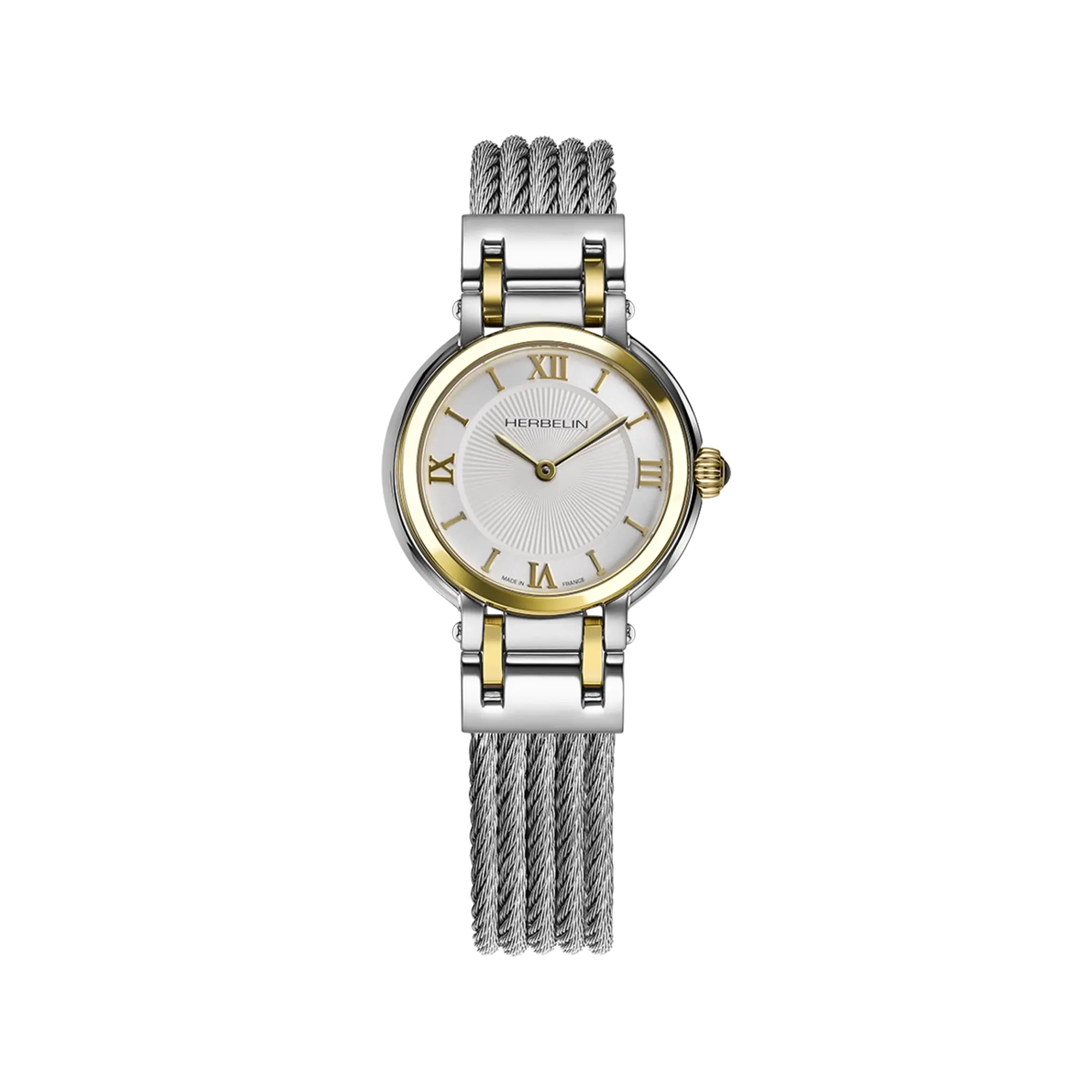herbelin-galet-quartz-bicolore-montre-femme-blanc-chiffres-romains image 1