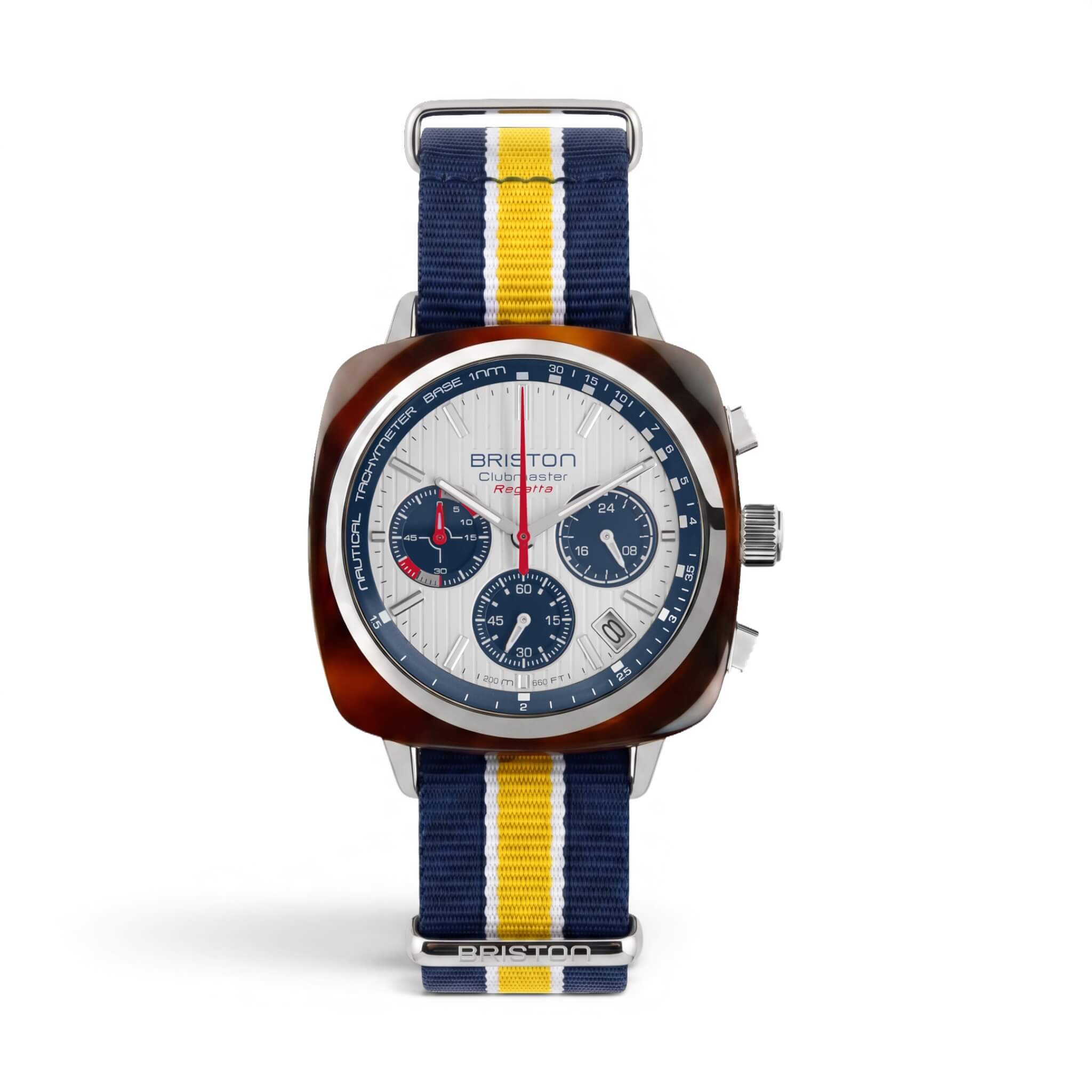 briston-clubmaster-classic-bracelet-type-nato-20-mm-bleu-blanc-jaune image 2