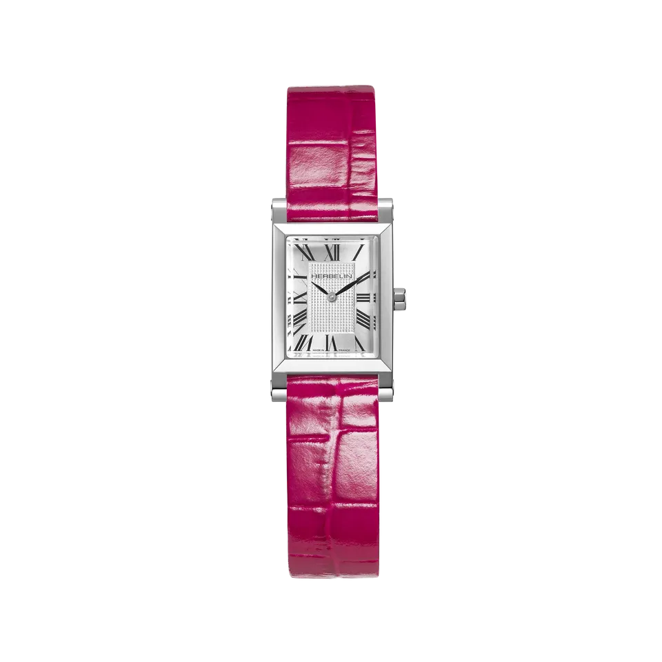 herbelin-antar-s-montre-quartz-originale-acier-cuir-rose-femme image 1
